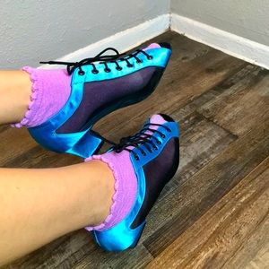 🖤3 for 20🖤Vtg 90s/Y2K Blue/Sheer Lace Up Fairy Cottage Core Kitten Heels